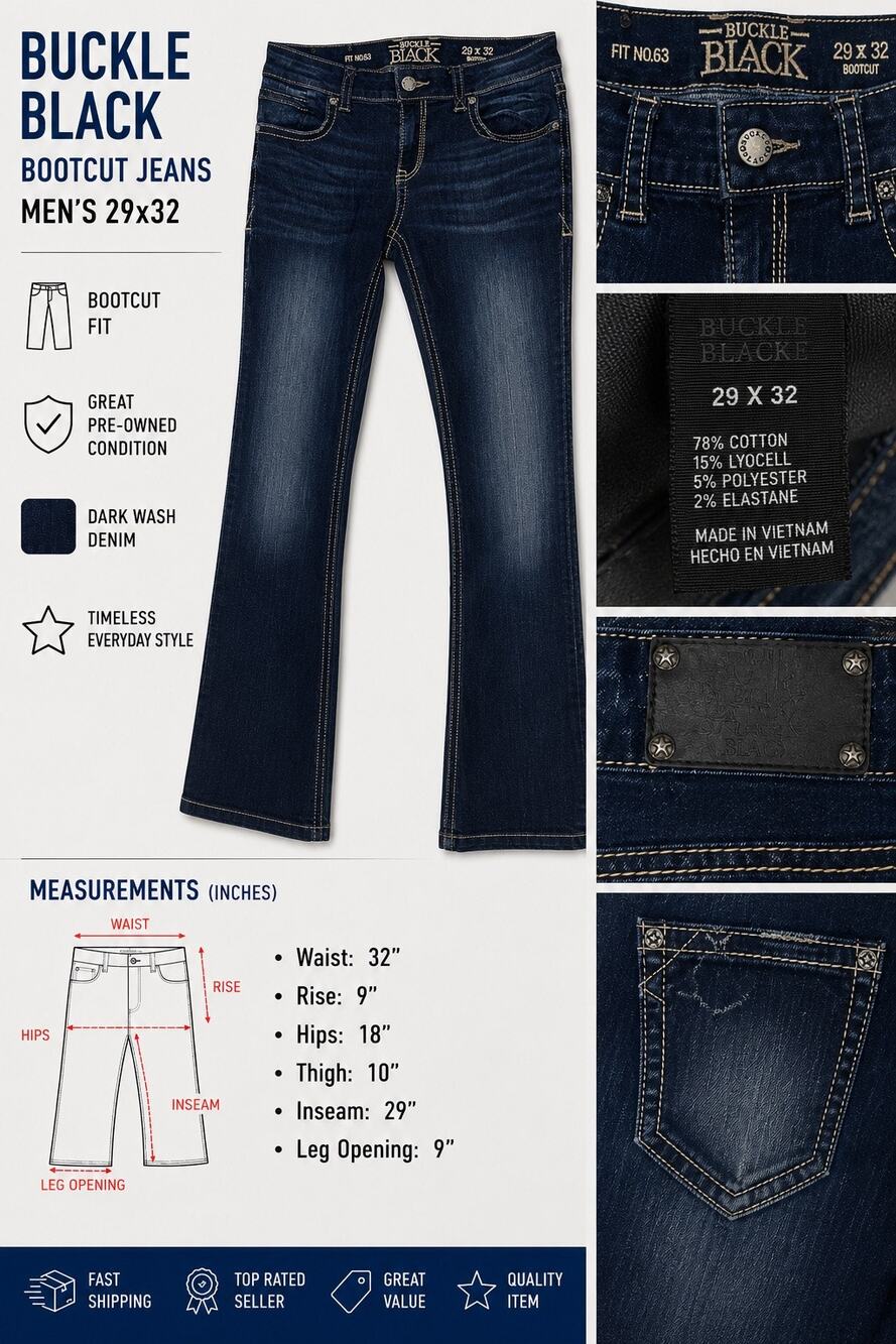 Buckle Black Womens 29x32 Bootcut Stretch Jeans Dark Wash Fit No 63